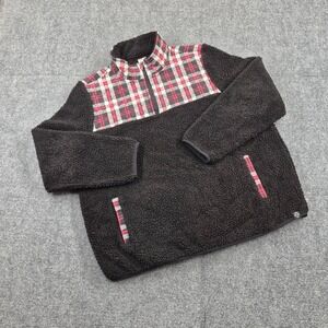 Vera Bradley Sherpa Fleece Pullover Plaid Quilted Yoke 1/4 Zip Black Red XL